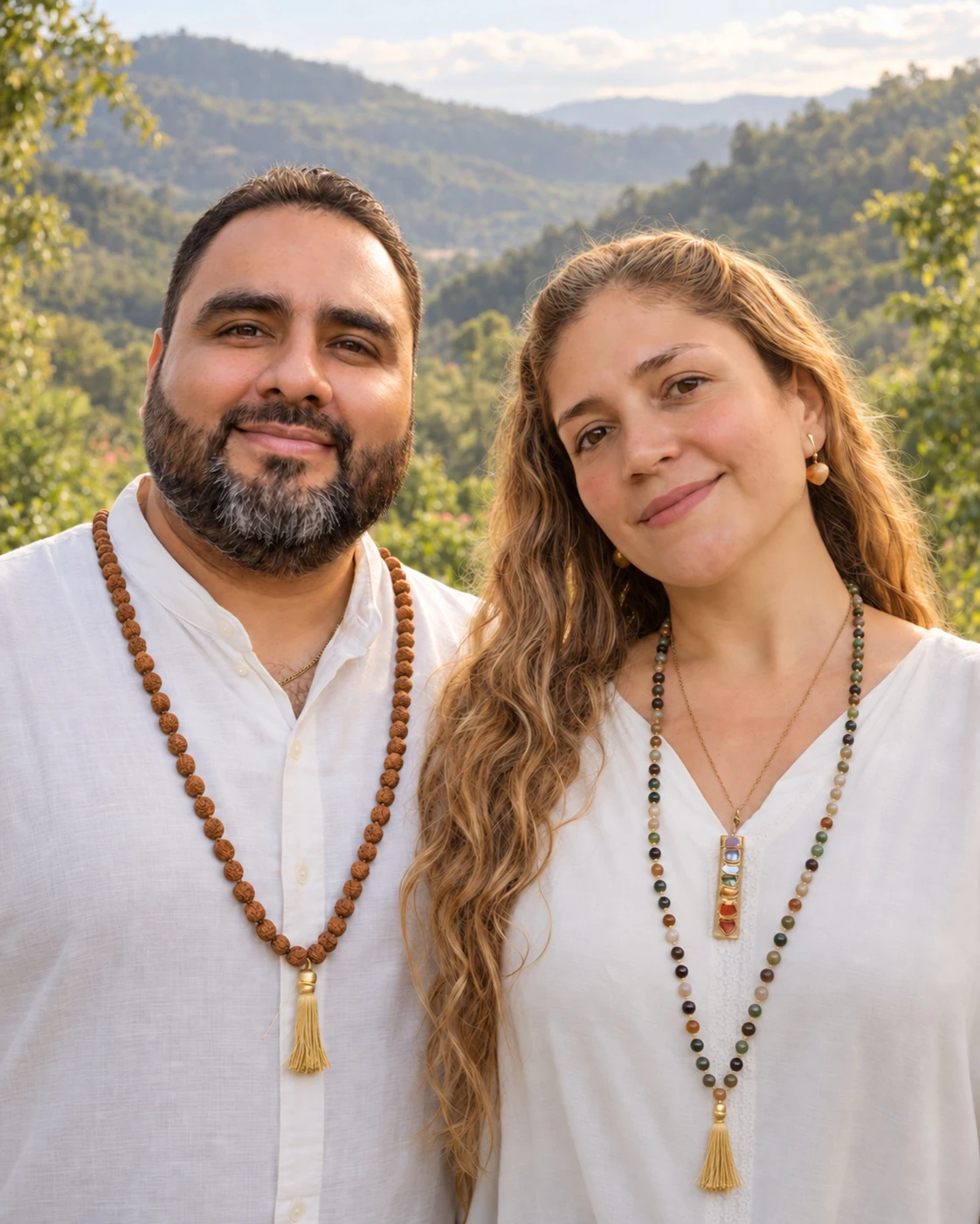 Sergio Martins y Mabel en el entorno natural del santuario, con sus yapa malas completos.